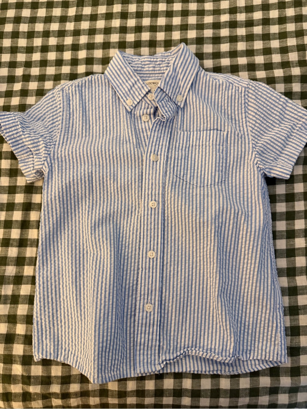 Crewcuts Light Blue & White Seersucker Short-Sleeve Button-Down